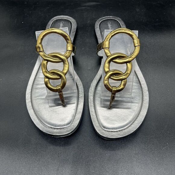 Calvin Klein Swift Sandal womens size 9 silver gold casual summer outdoor E8370 - Picture 1 of 7
